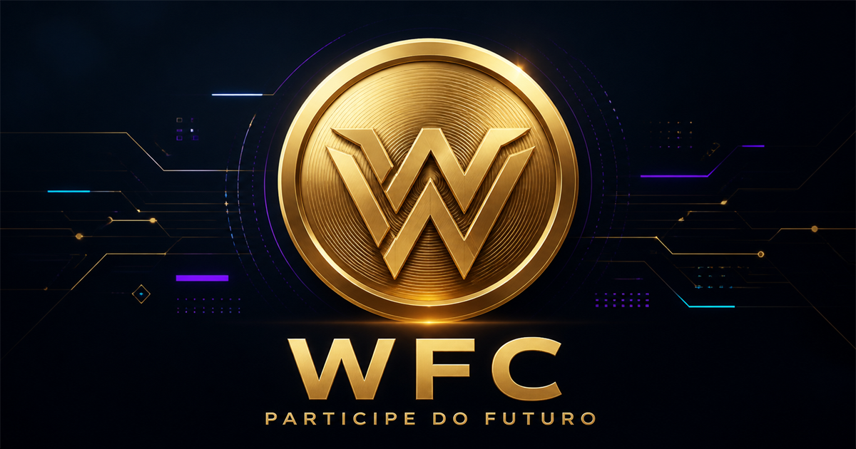Gold WFC coin over a blue, violet, and gold technology network
