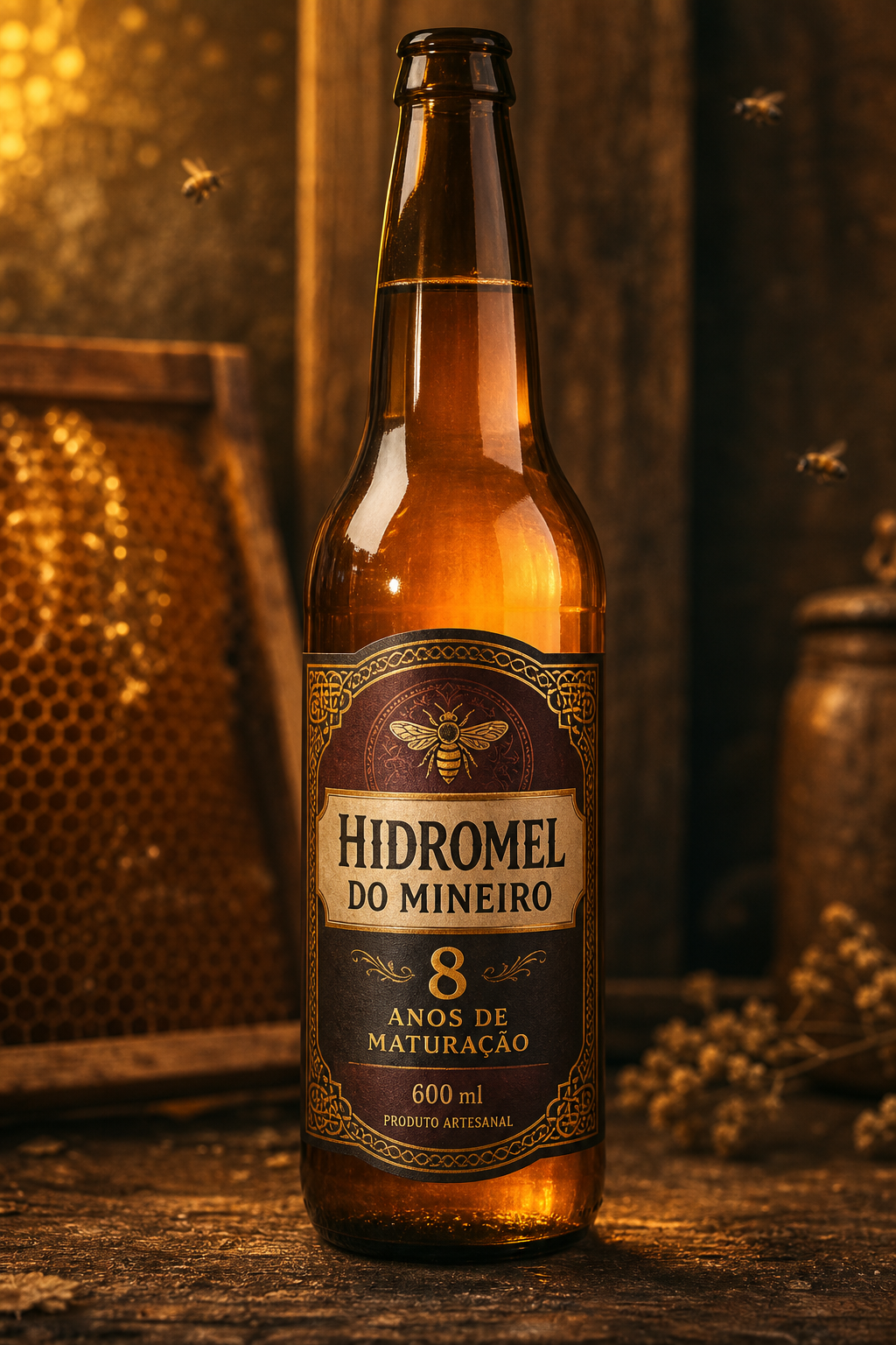 Garrafa de 600 ml do Hidromel do Mineiro, edição de 8 anos