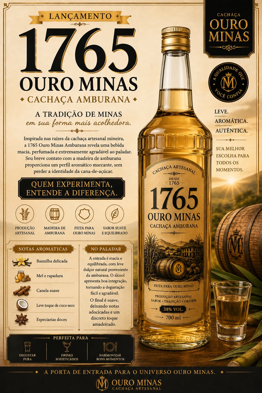 Lançamento 1765 Ouro Minas Amburana de 700 ml