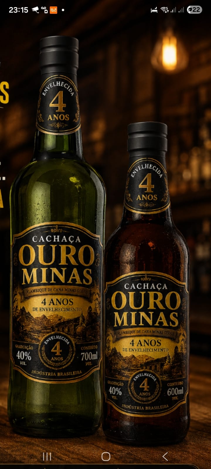Garrafa âmbar Ouro Minas de 600 ml